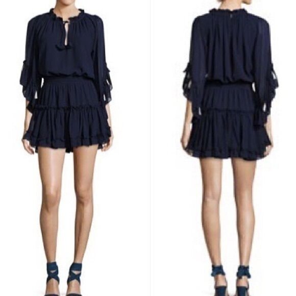 MISA Los Angeles Navy Ruffle Ximena Dress, Size - Picture 1 of 15